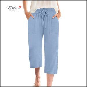Wide Leg Capri Pants High Waisted Drawstring Summer Casual Trousers with Pockets